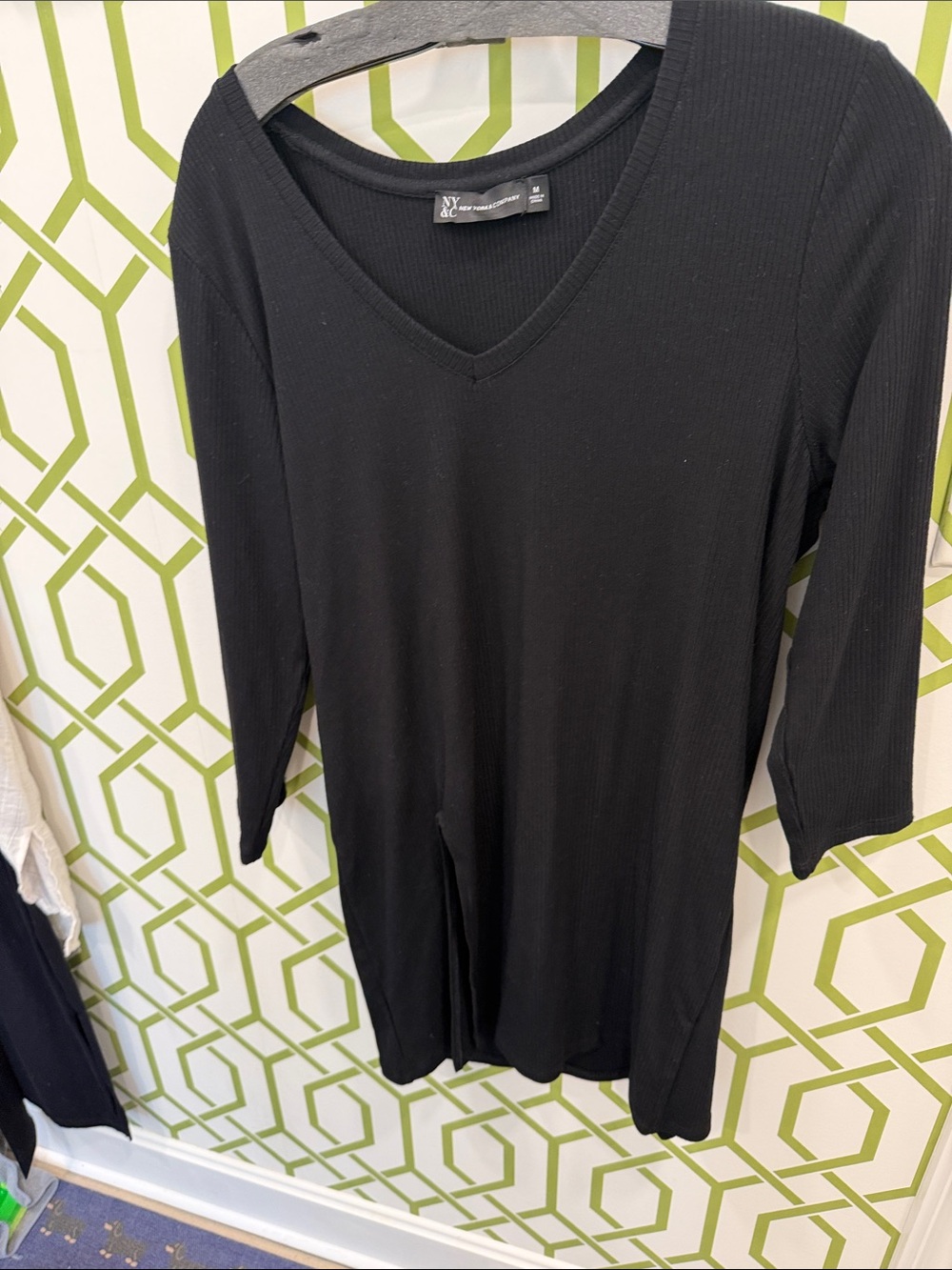 New York & Company Black Ribbed V-Neck Long Sleeve Tee or Mini Dress!